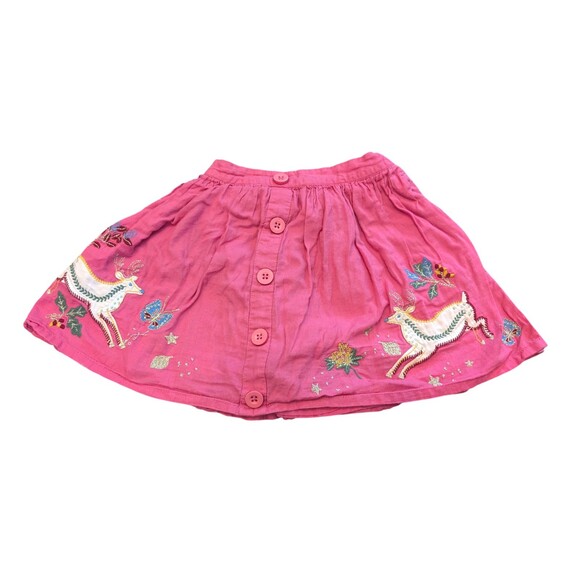 Mini Boden Pink Button Skirt Winter Woodland Deer Applique Embroidery Girls 6-7 - Picture 1 of 7